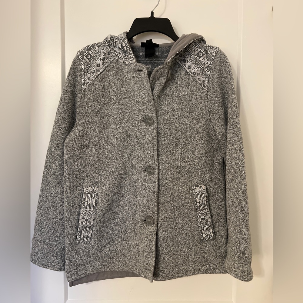 Patagonia grey button sweater with hood